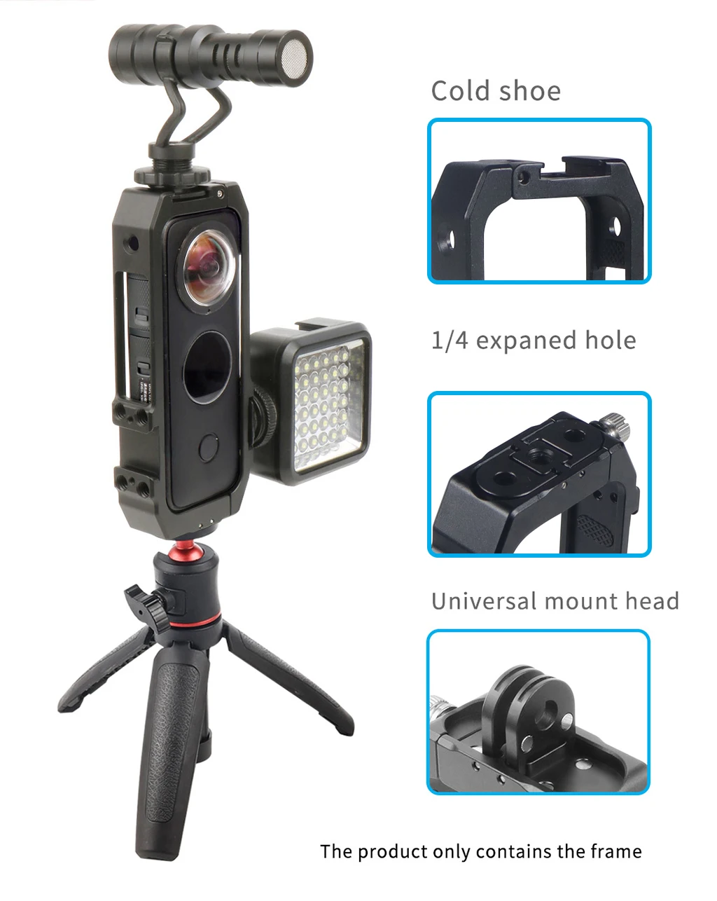Magnetischer faltbarer Stativadapter für Insta360 One X2 / X3 Action-Kamera, Schutzkäfig-Gehäuse für Mikrofon-Fülllicht – Detail 17