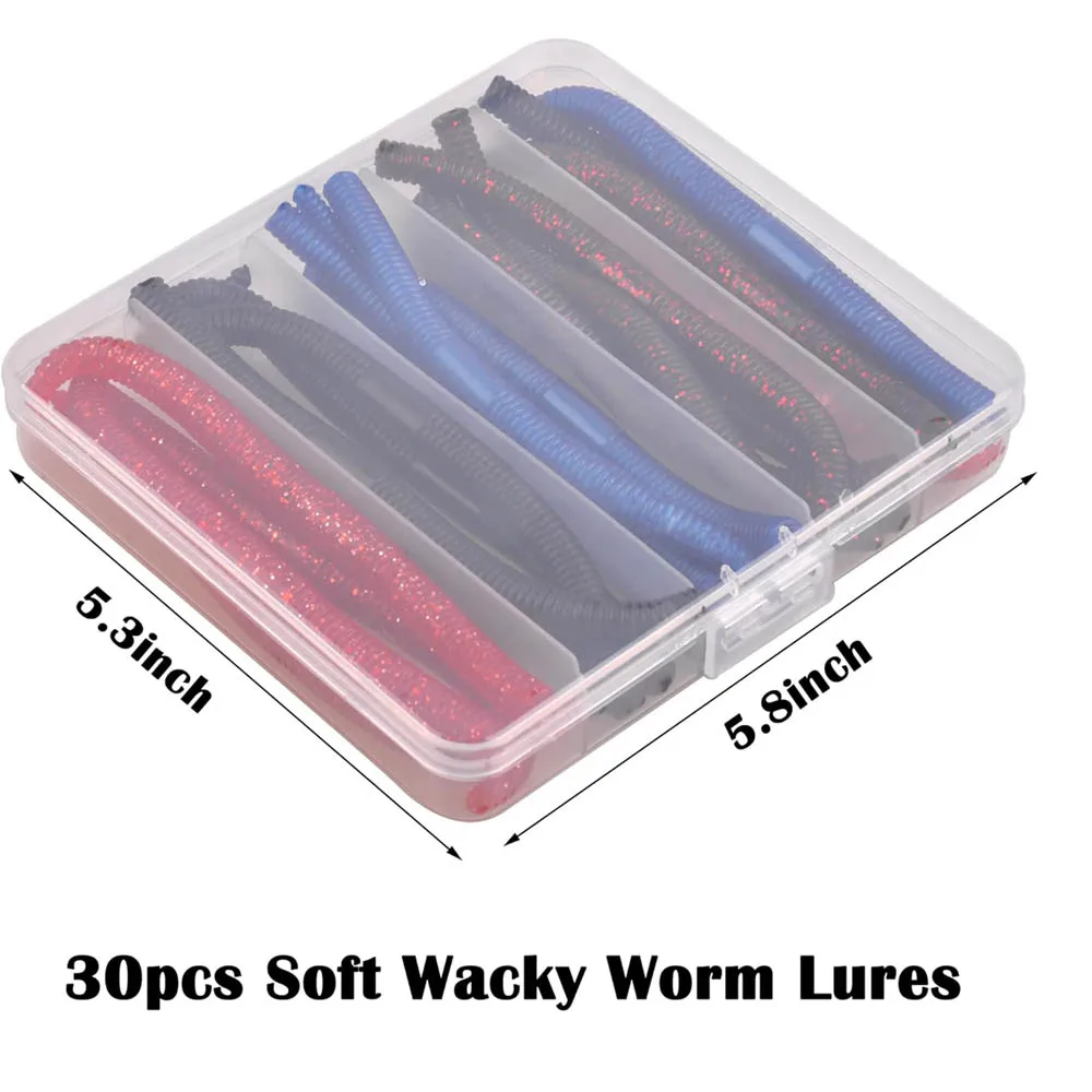 25Pcs Wacky Worm Fishing Lure Kit Bass Fishing Wacky Rig Tool Soft Plastics  Lures with Tackle Box - AliExpress