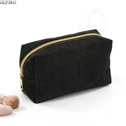 Travel Toiletry & Makeup Organizer - Portable Corduroy Bag with Large Capacity (Black)