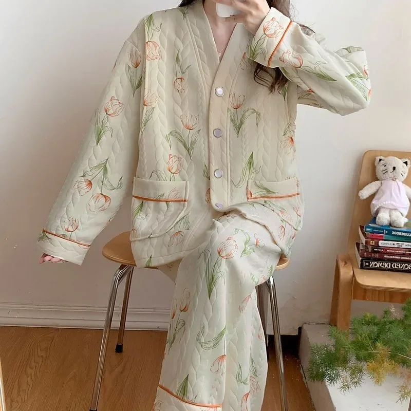 

2024 New Air Cotton Postpartum Clothing Autumn Winter Postpartum Thick Breastfeeding Pregnant Women Pajamas Maternity Homewear