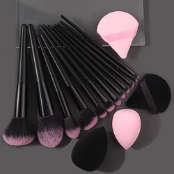 Premium 18 - Piece Soft Makeup Brush & Beauty Sponge Set with Triangular Powder Puff - Ultimate Portable Beauty Kit (MULTI)