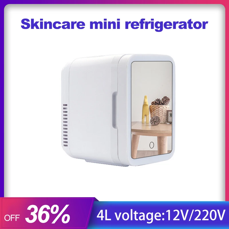 4L Skincare Mini Frigorifero 220V Frigorifero Portatile 12V/24V Bellezza Mini Frigorifero Specchio Luci Comò Congelatore Per Auto Casa