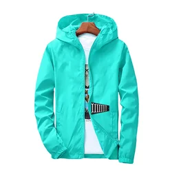 Men Spring Outdoor Sport Fashion Jacket Windbreaker Zipper Casual Color Plus Size Autumn Unisex Trend Hooded Thin Coat Solid