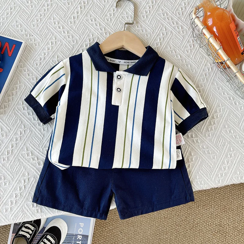 Summer Children Boys Clothing Cartoon Strips Polo T-Shirt Shorts 2Pcs/Set Toddler Sport Baby Cotton Tracksuits 0-5Years