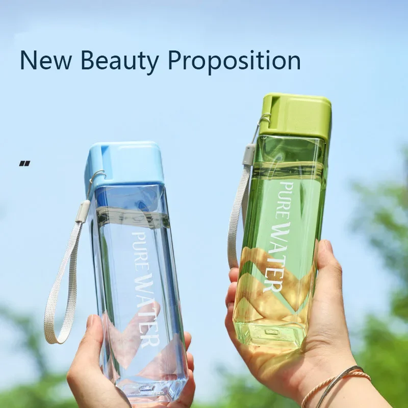 

Square Water Cup Personalized Creative Portable Style Simple Student Drop-Proof Leak Proof and Heat Resistant Plastic Cup