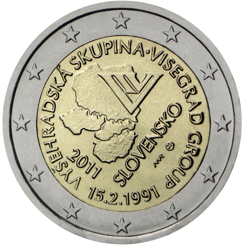 Slovacchia 2011 Moneta Commemorativa 20 ° Anniversario Della Creazione Di Visegrad Group 2 Euro Unc Nuovo Di Zecca