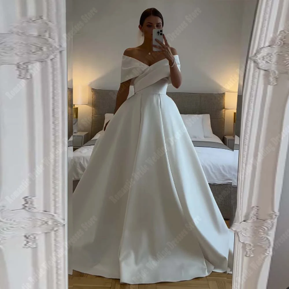 Off Shoulder A-Line Women Wedding Dresses Sexy Sleeveless Prom Gowns Mopping Length Engagement Ball Vestidos De Novia Customized 2