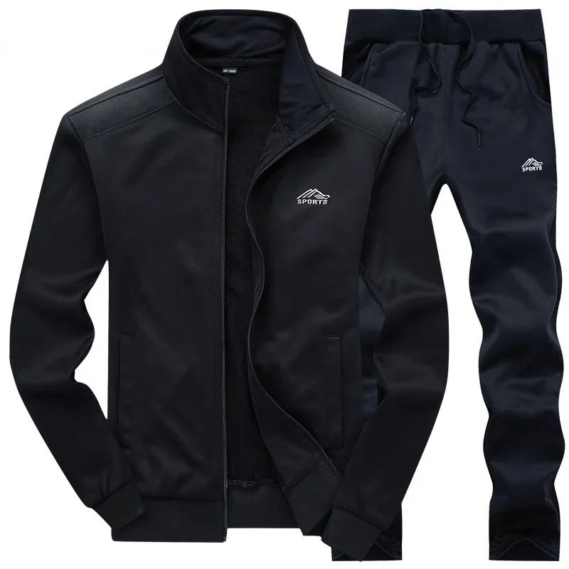 Tracksuits Men Polyester Sweatshirt Sporting Fleece Gyms Spring Jacket + Pants Casual Men's Track Suit Sportswear Fitness sports suit tracksuit set