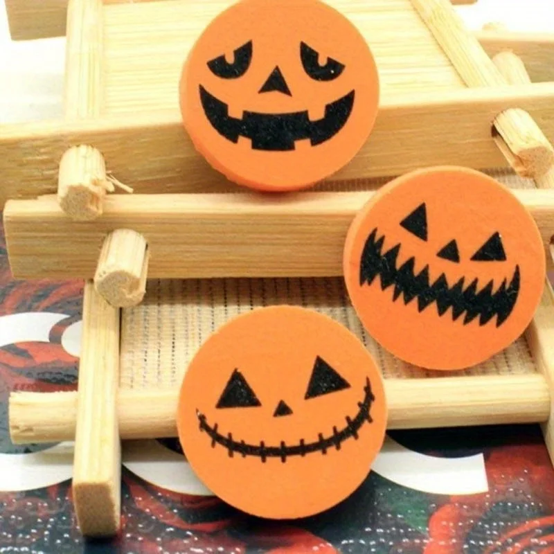 10pcs Creative Halloween Rubber Pumpkin Printing Eraser Students Stationery Suitable Classmate Study Writing Error Pencil Eraser