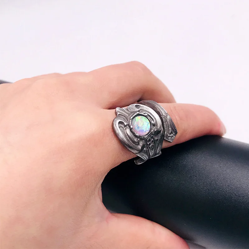 Fashionable White Opal Stone Finger Rings for Women Elegant Round Cut White Opal Rings Exquisite Handmade Spoon Cut Jewelry