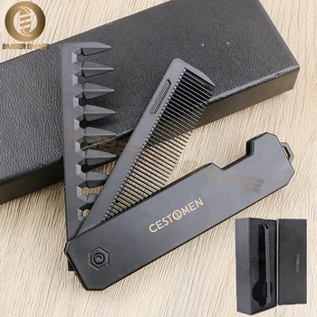 High Quality 2 in 1 Pocket Folding Combs Wide Tooth Oil Head Comb Beard Combing Barber Hair Clipper Comb Salon Hair Styling Tool