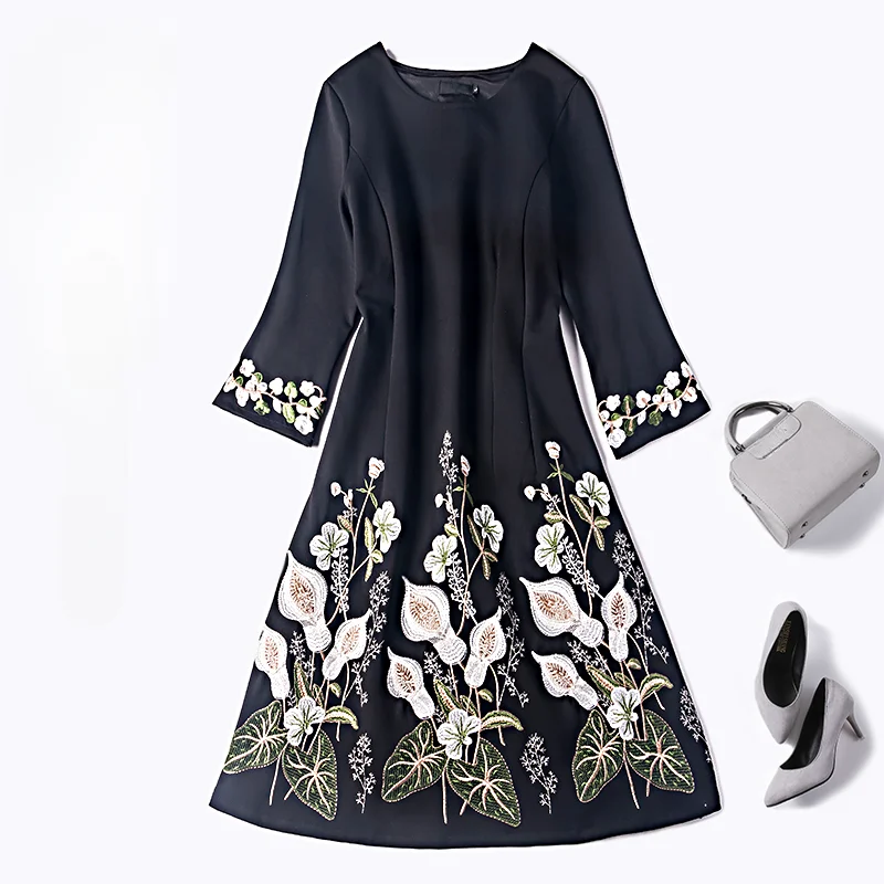 

Fat People Machine Embroidery Dress Slimming Temperament Youthful-Looking Embroidered Special Women's Clothing