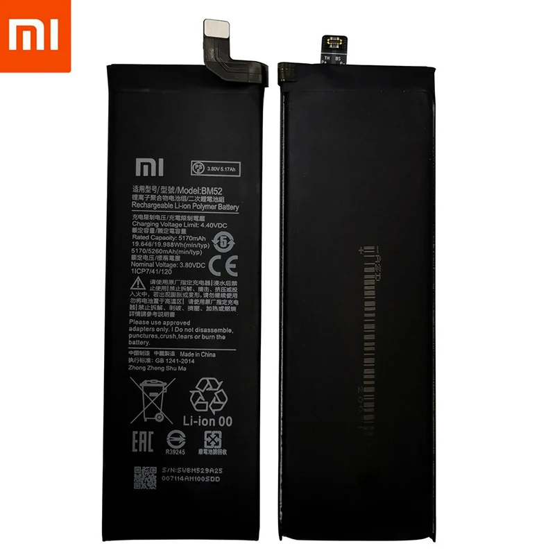 100% Оригинальный аккумулятор BM52 5260 мАч для телефона Xiaomi Mi Note 10 Lite / Note 10 Pro / CC9pro CC9 Pro, сменные батареи, батарея