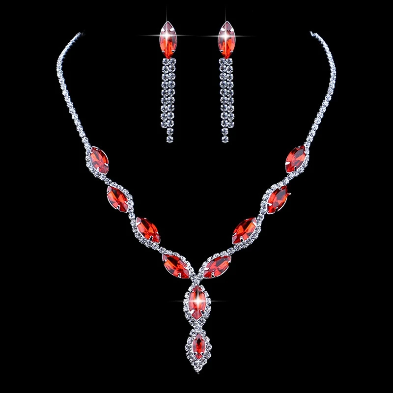 Women's Prom Wedding Jewelry Set Fashion Crystal Flower Tassel Necklace Earrings Bridal Set bridal jewelry sets