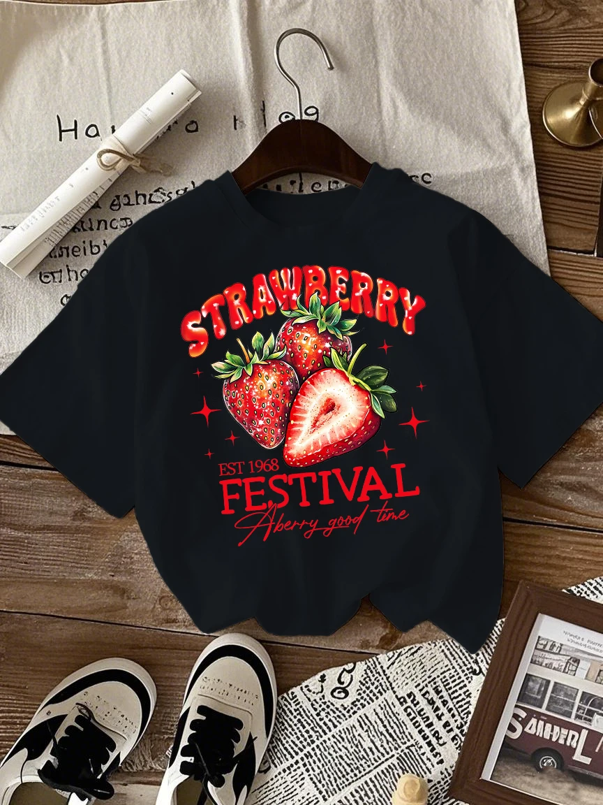 Strawberry Festival Print Women's Casual Breathable Cotton T-Shirt
