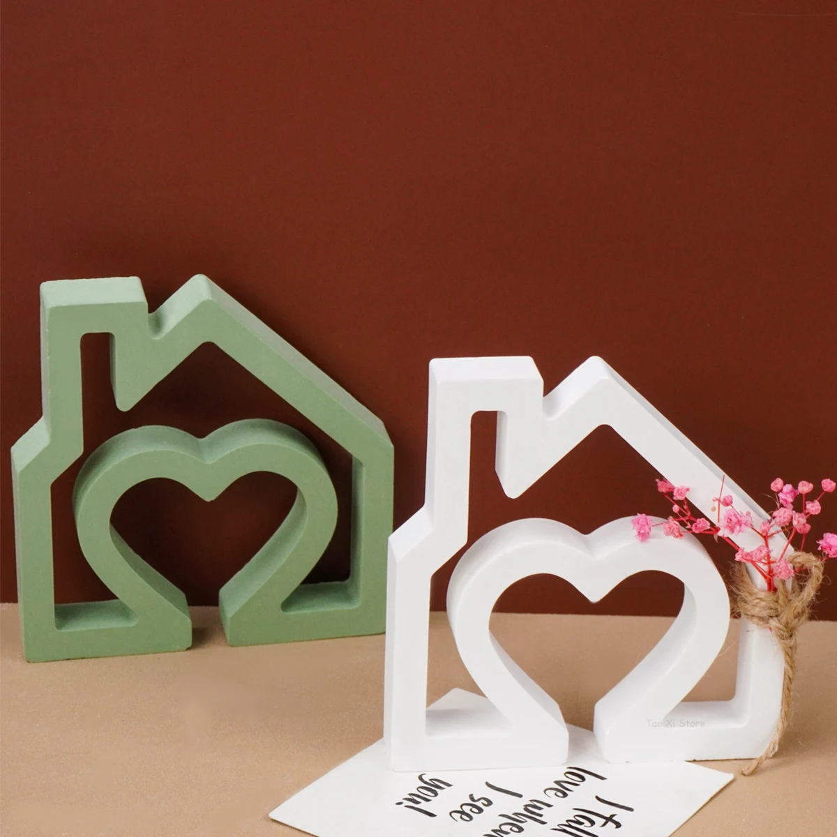 DIY Heart House Candlestick Silicone Mold Houses Ornament Making Mould Plaster Resin Candle Holder Crafts Casting Molds Home Dec silicone mold