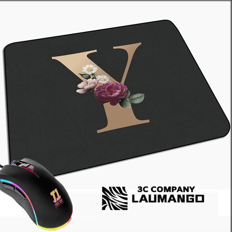 Alfombrilla de ratón pequeña para videojuegos, diseño de nombre inicial dorado, alfombrilla de ratón Kawaii para Gamer, Mini alfombra de Anime para ordenador, alfombrilla de goma, accesorios para Pc