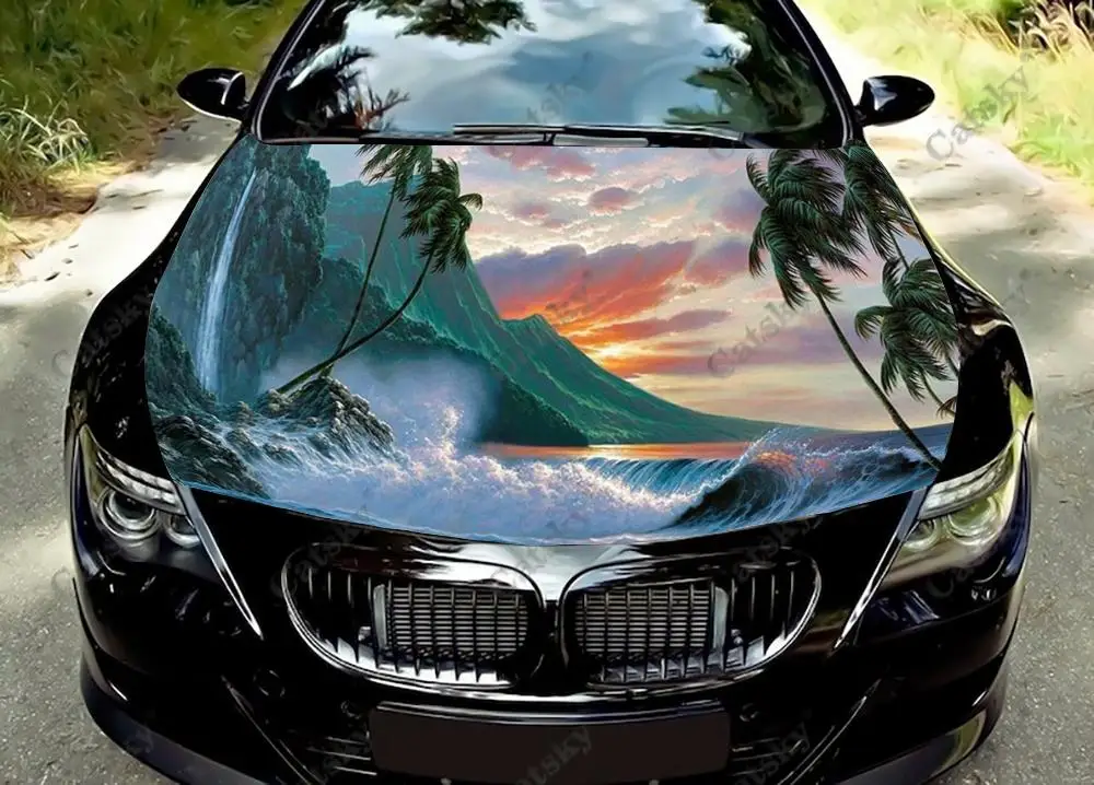 

Виниловые стикеры на капот автомобиля с пейзажем океанской волны, обмотка, пленка, наклейки на крышку двигателя, универсальные автомобильные аксессуары, защитная пленка на капот