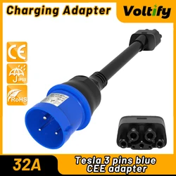For Tesla model 3 pin Blue CEE Adapter Tesla model X S Y Gen 2 Ev Charger Extension Cord Connector 240V Outlet at 32A 10 in