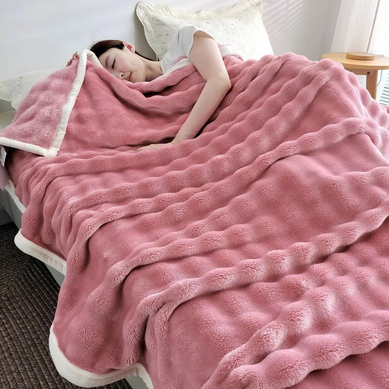 Solid Color Flannel Rabbit Fur Blanket Nap Cover Blanket Soft Sofa Blanket Coral Fleece Cover For Bedroom Manufacturer Wholesale 3