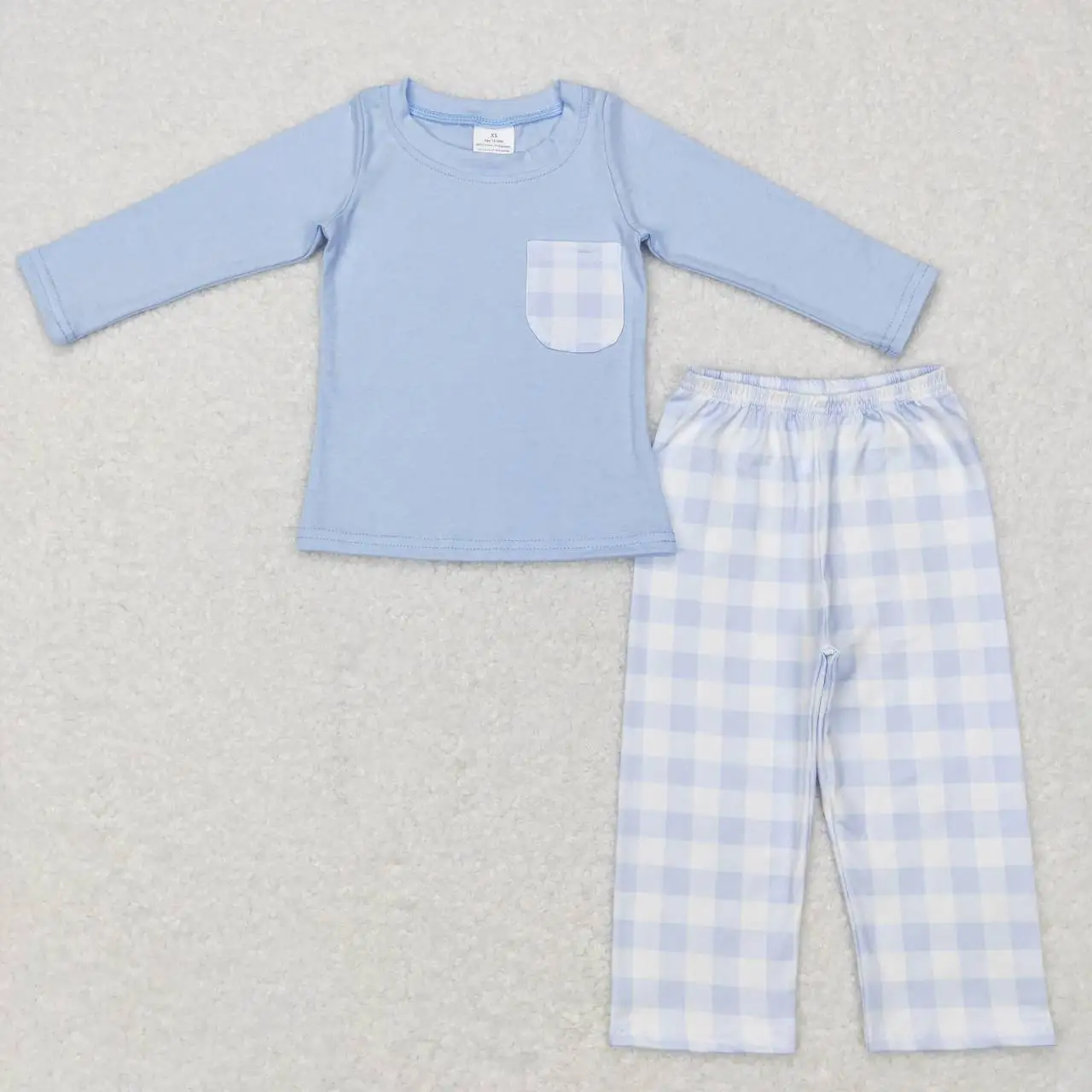 

The latest customized boys' clothing boys' long-sleeved trousers suit boutique children's blue plaid suit