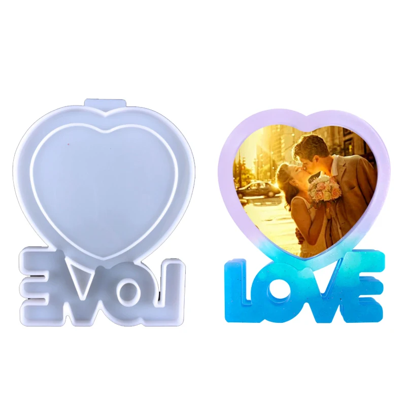 LOVE/Heart-shaped Photo Frame Epoxy Resin Mold Valentine's Day Homemade Photo Frame Resin Mold Silicon Molds for Resin Art 2021 new valentine s day series crystal epoxy triple geometric heart shaped earrings pendant diy keychain bag pendant material