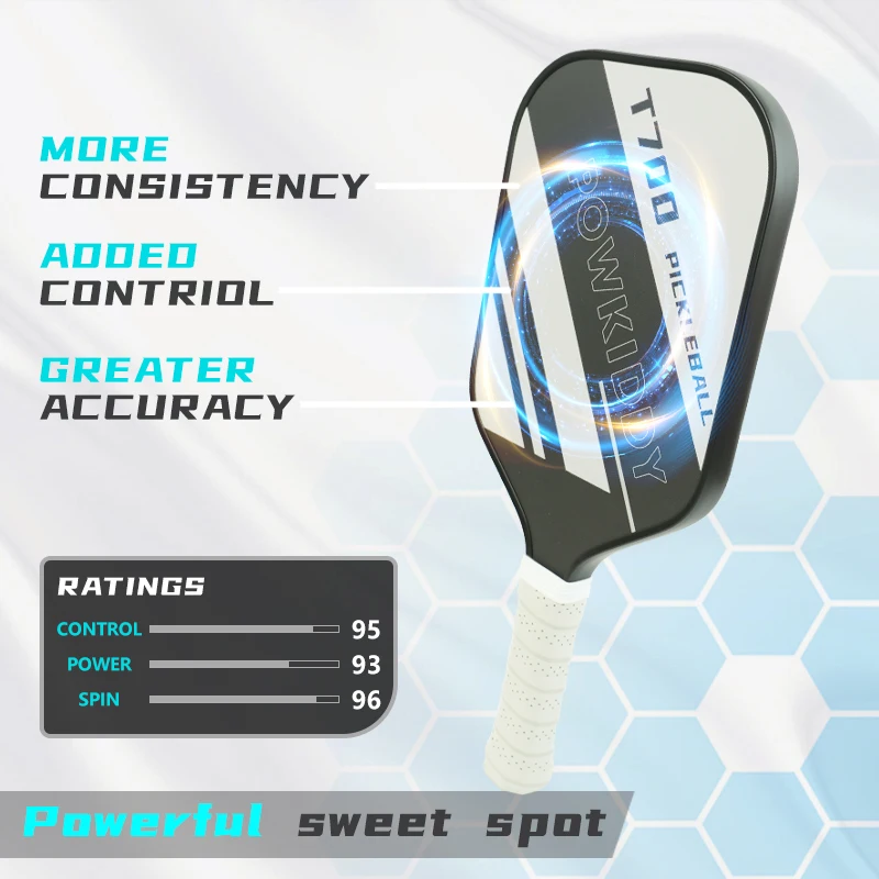 Carbon Fiber Pickleball Paddle T700 Surface Provides Maximum Ball Spin Elongated or Widened Pickleball Racket Shapes Available