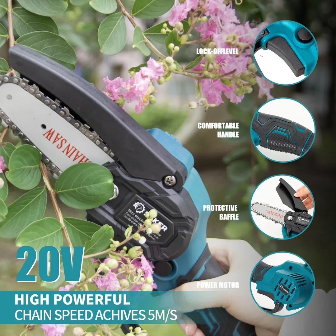 Saker 4 Inch Mini Electric Chain Saw Portable Cordless Handheld Pruning  Shears Tree Courtyard Garden Woodworking Tool W/Battery