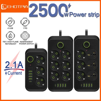 EU 플러그 AC 콘센트 전원 스트립 멀티탭 연장 코드 전기 소켓, 4 개 USB 포트 포함, 고속 충전, 멀티프라이즈 네트워크 필터