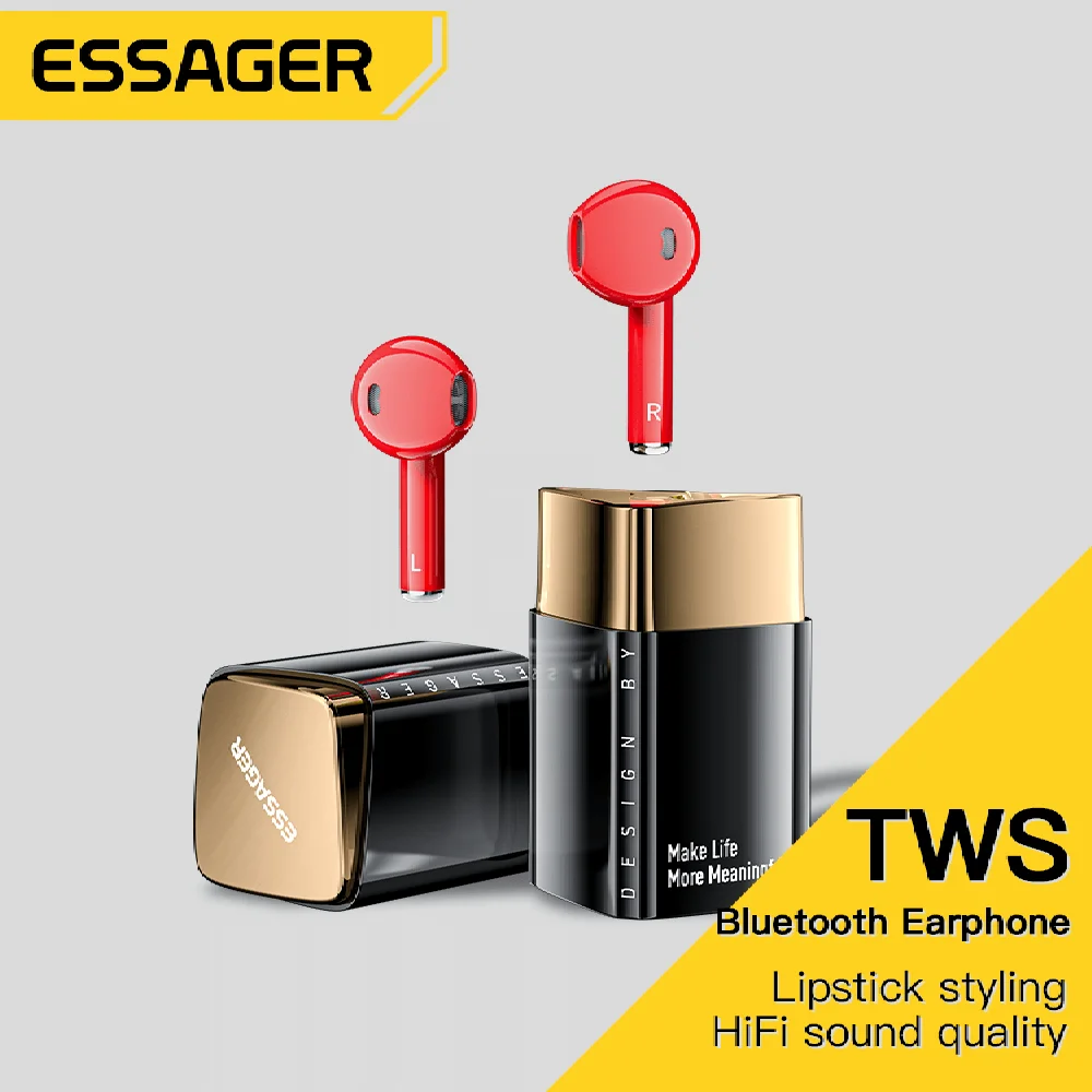 

Беспроводные наушники Essager TWS в стиле помады, Bluetooth V5.3, наушники с микрофоном и зарядным устройством, стереозвук, Внутриканальные наушники, умная сенсорная гарнитура