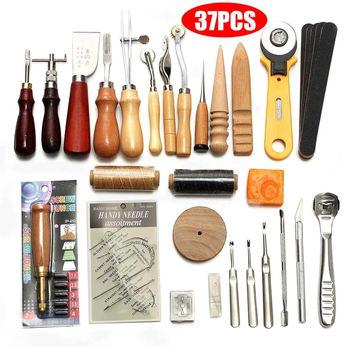 61Pcs Professional Leather Craft Tools Kit Home Hand Sewing Stitching Punch Carving Work Saddle Leathercraft DIY Accessories
