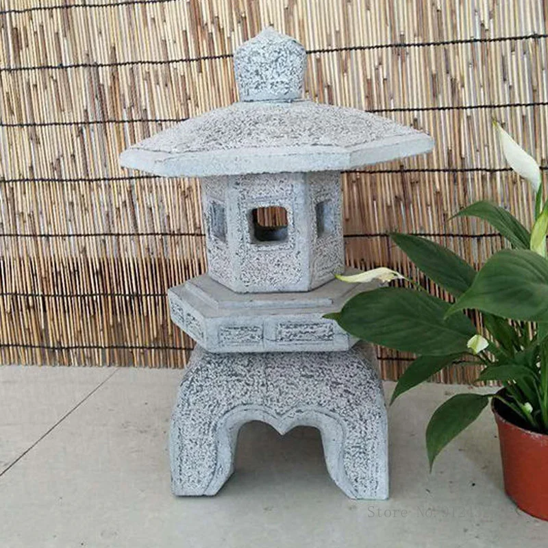 Japanese Imitation Marble Stone Lamp, Decoration Products, Courtyard Decoration, Red Clay, Lantern for Garden