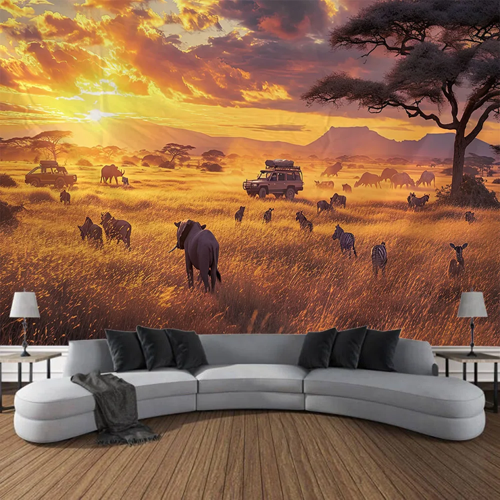 Animal World tapestry European retro landscape wall hanging forest sky aesthetic wall tapestry suitable for home wall decoration
