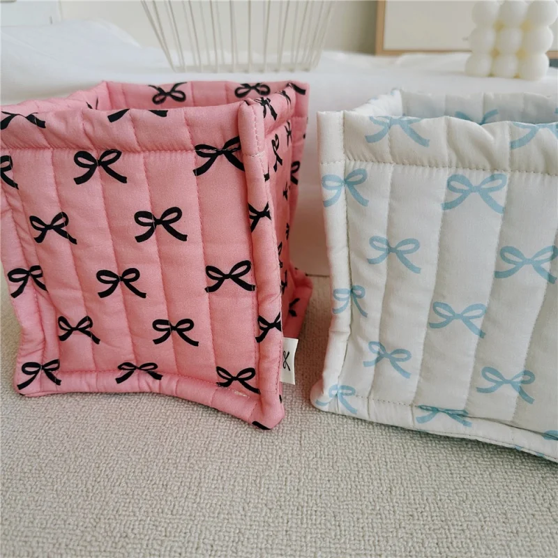 1PC Home Bow Fabric Desktop Storage Basket Placeholder Basket 4