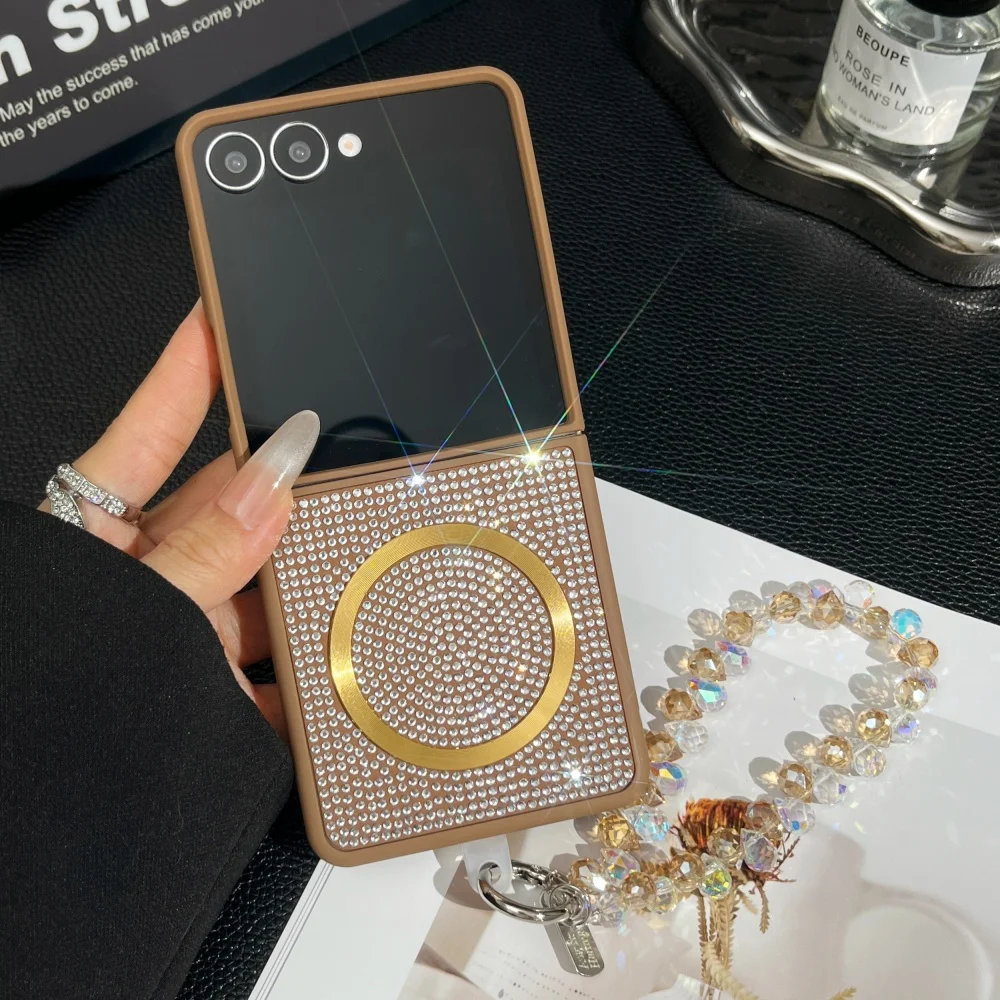 Luxury Bling Glitter Magnetic Phone Case with Shockproof Wrist Strap Cover