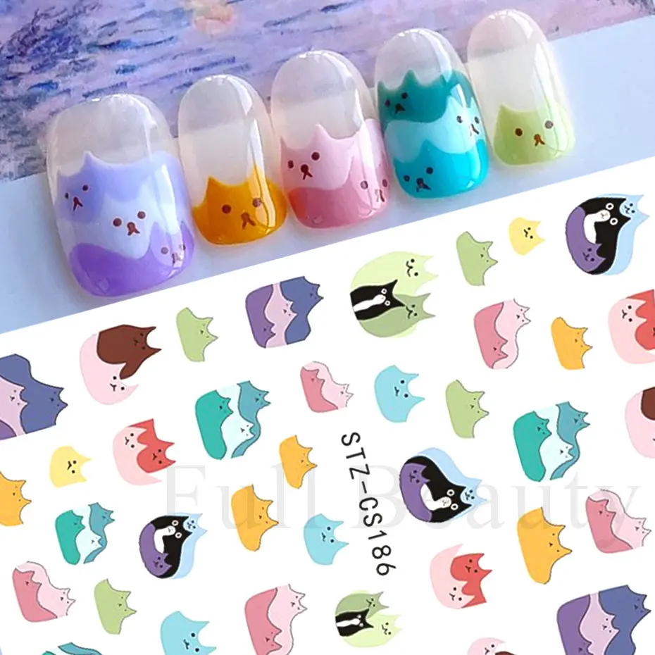 Nail Stickers Nail Art Decoration Nail Decals 3D Cartoon Cute Cat Nail Childlike Stickers Kawaii Colorful Animals Series New Nail Art Tattoo Design Manicure Decal LASTZ-CS186