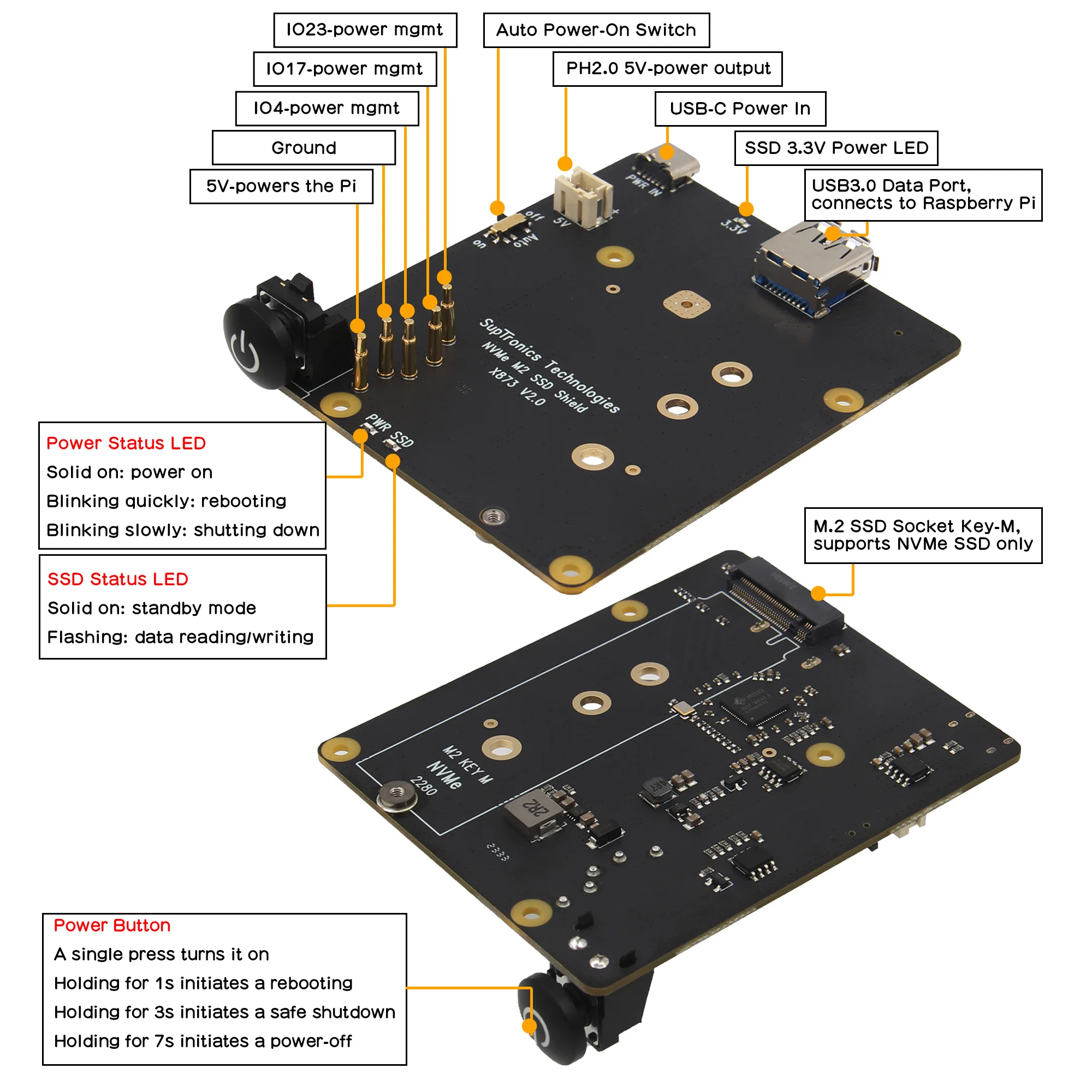 Geekworm拡張ボードraspberry pi 4,key-m ssd,x873,v2.0,m.2 nvme