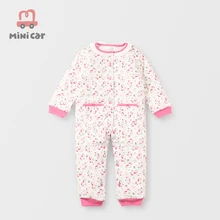 

2022 New born baby open file one-piece Romper girl baby's warm outdoor clothes with cotton in early autumn and early winter