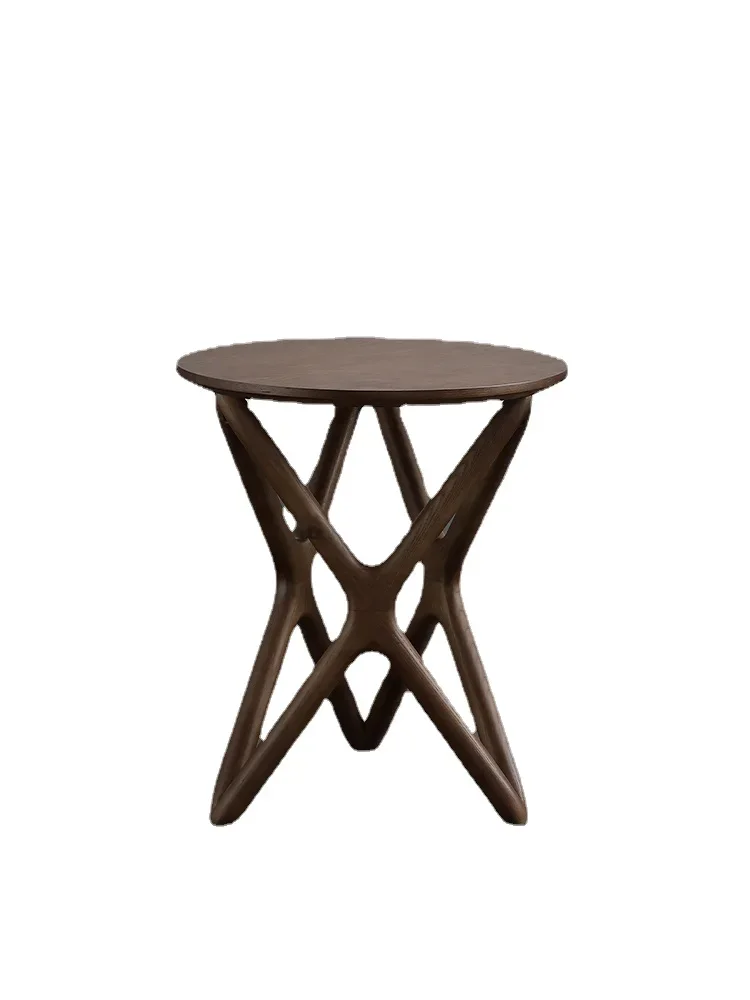 

YY Solid Wood round Corner Table Side Table Log Small Household Living Room Balcony round Table