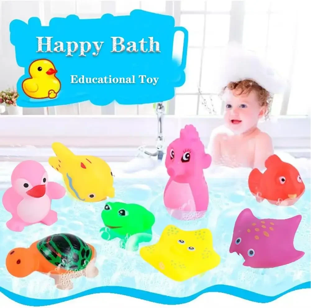 10pcs Preschool Bath Toys Rubber Sea Animals Toy Squeaky Bathtub Toys Baby Pool Floating Toy for Toddler Kids Party Decoration 4