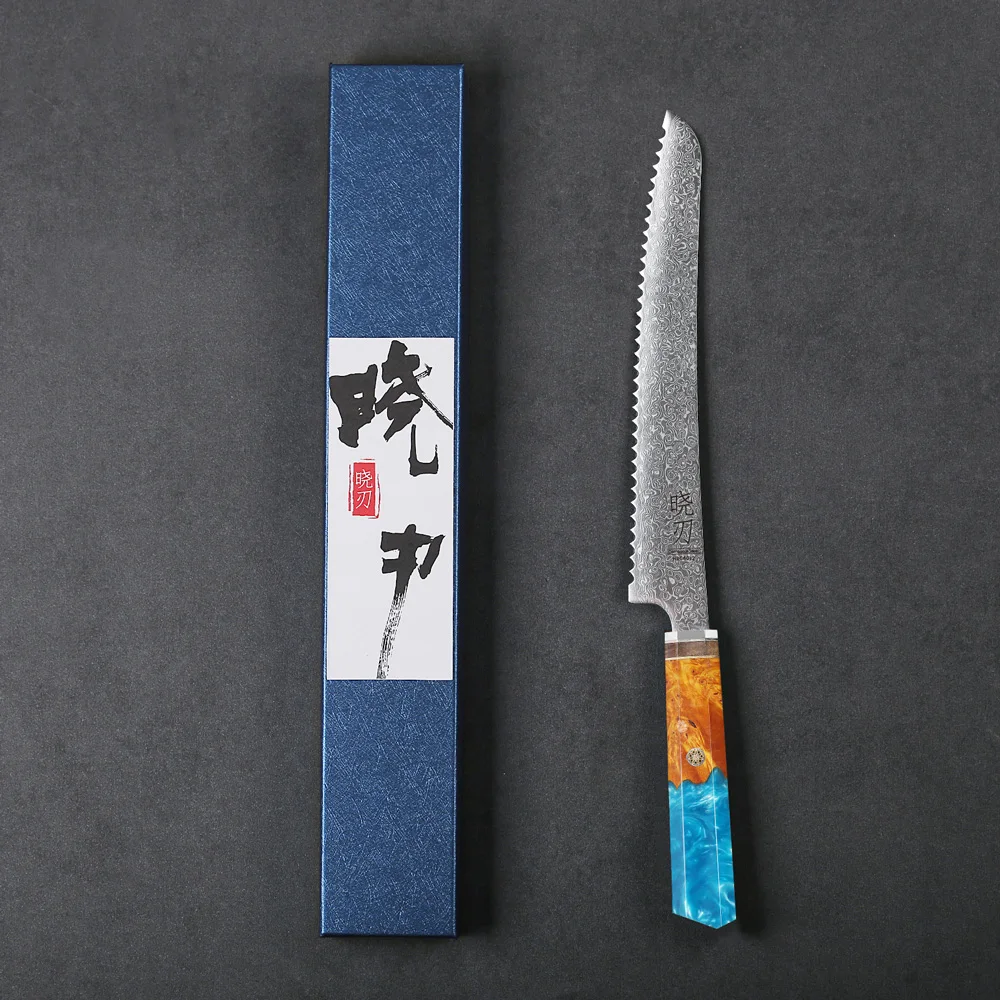 8.5-inch Serrated Bread Knife Damascus Steel AUS10 Kitchen Japanese Chef Knives Cutting Cheese Cake Toast Slicer Cooking Tools