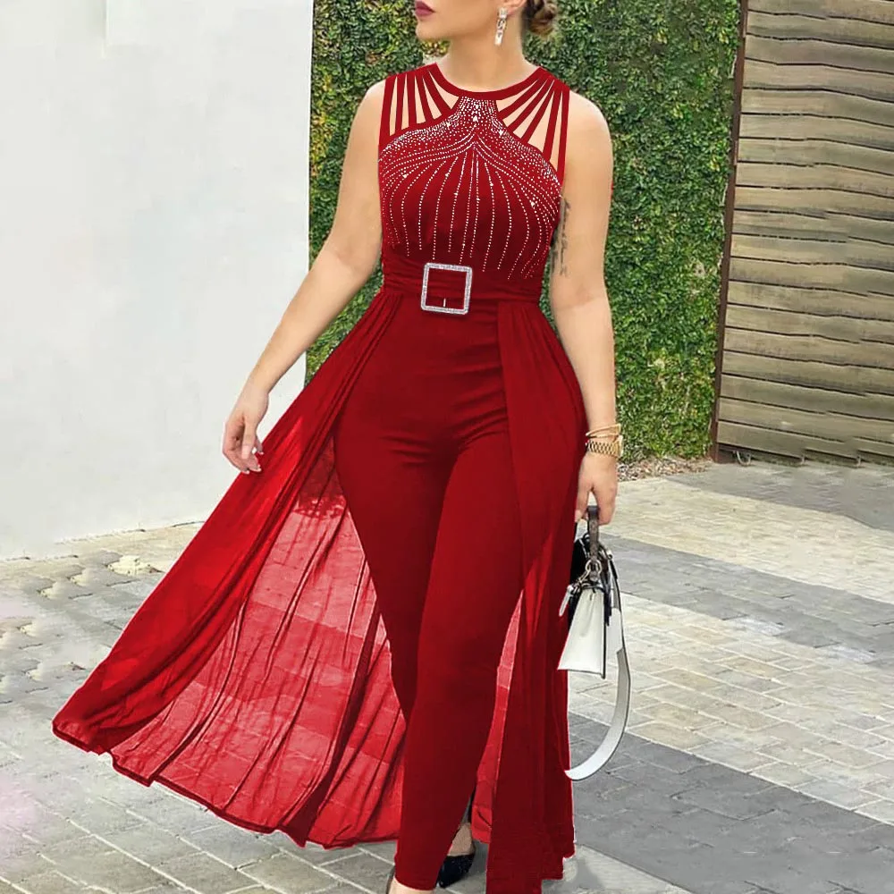 Sleeveless Jumpsuit Formal Tall Red Jumpsuit Women's Elegant Red
