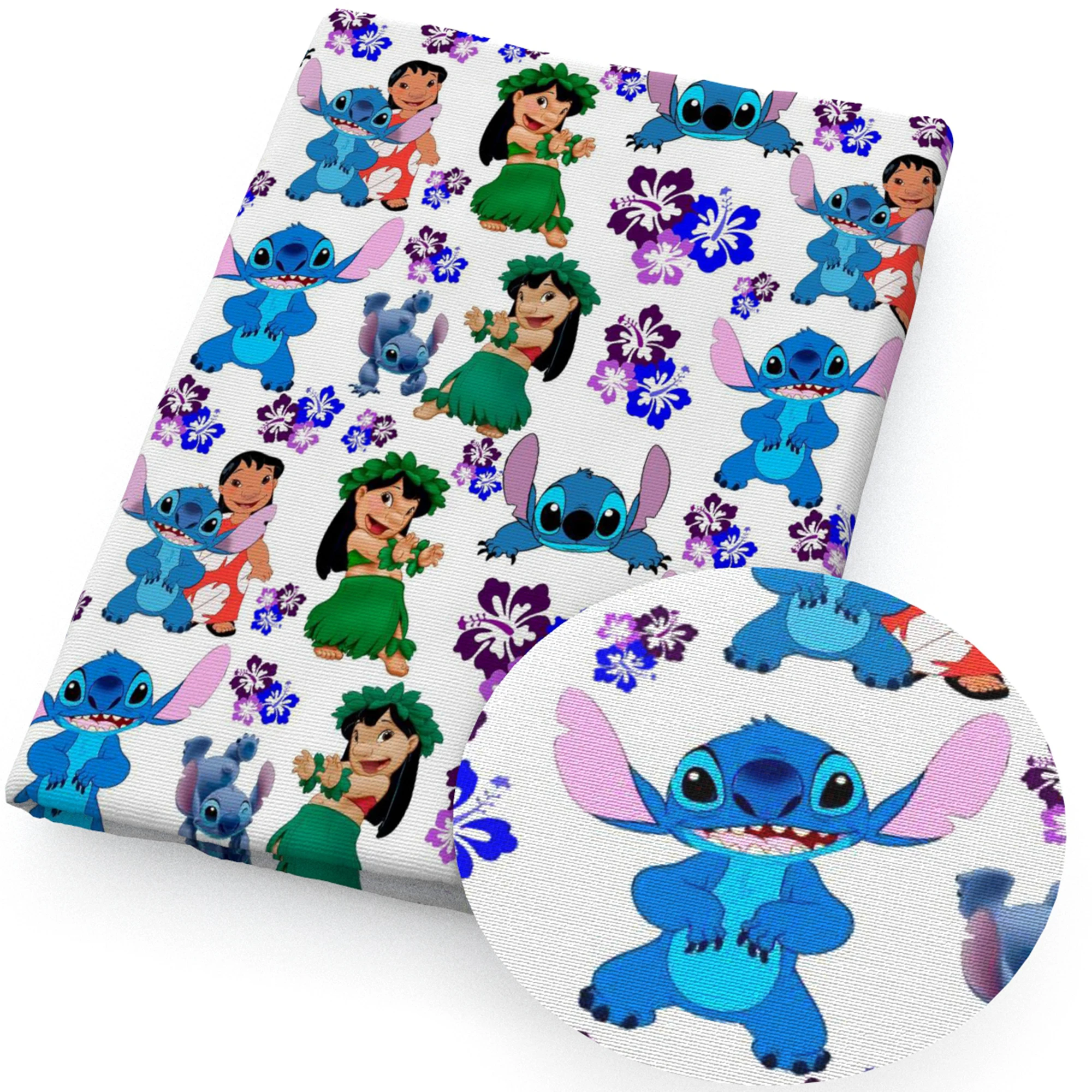 Caroon Disney Lilo Stitch Cotton Fabric Printed Plain Sewing Cloth