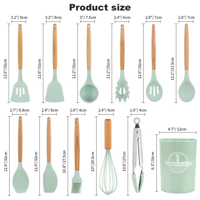 Silicone Kitchen Utensils Set Non-Stick Cookware Wooden Handle Spatula Egg Beaters Kitchenware Accessories