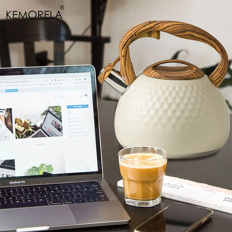 KEMORELA 3L Stainless Steel Heat-Resistant Hammer Pattern Sound Kettle Whistle Boiling Kettle Kitchenware Gas Induction Cookers