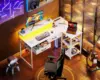 40 Inch L Shaped Gaming Desk with 2 Drawers Storage Shelves Computer Desk with USB Ports Study Writing Table for Bedroom Simple 2