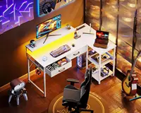 40 Inch L Shaped Gaming Desk with 2 Drawers Storage Shelves Computer Desk with USB Ports Study Writing Table for Bedroom Simple 2