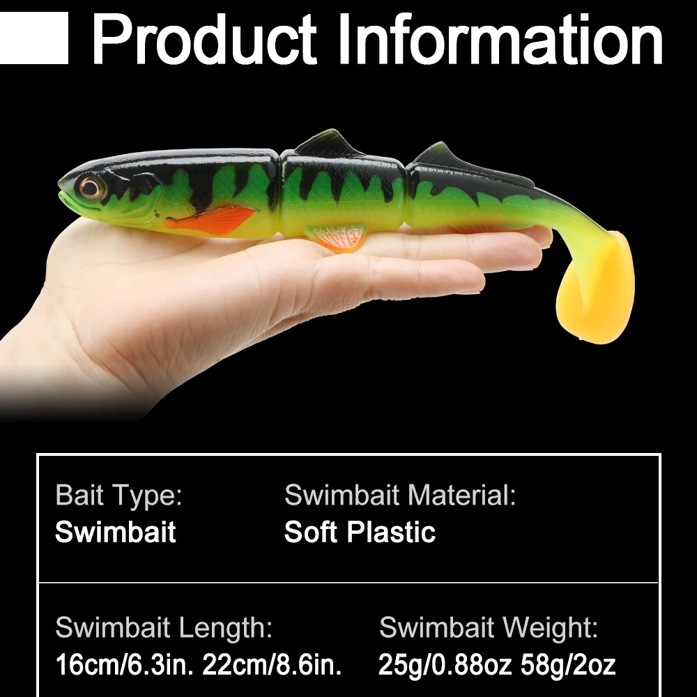 Rosewood 16cm/22cm Fishing Lure Soft Artificial Bait Shad 3 Segmented T  Tail Minnow Paddle Tail Rubber Bass Pike Fish Bait Peche - AliExpress