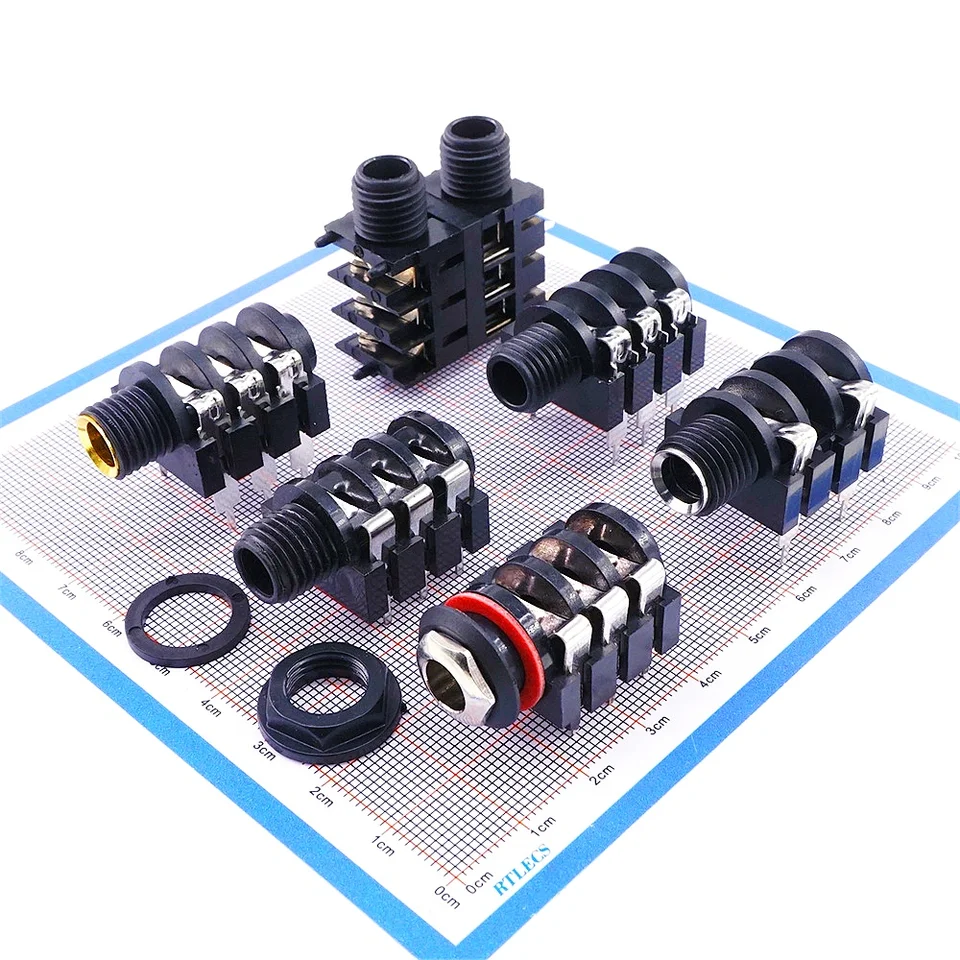 Presa per cuffie da 6,35 mm a 2 pin Montaggio a pannello Blocco Filo Audio Stereo Femmina Jack Connettore 1/4 2 PZ