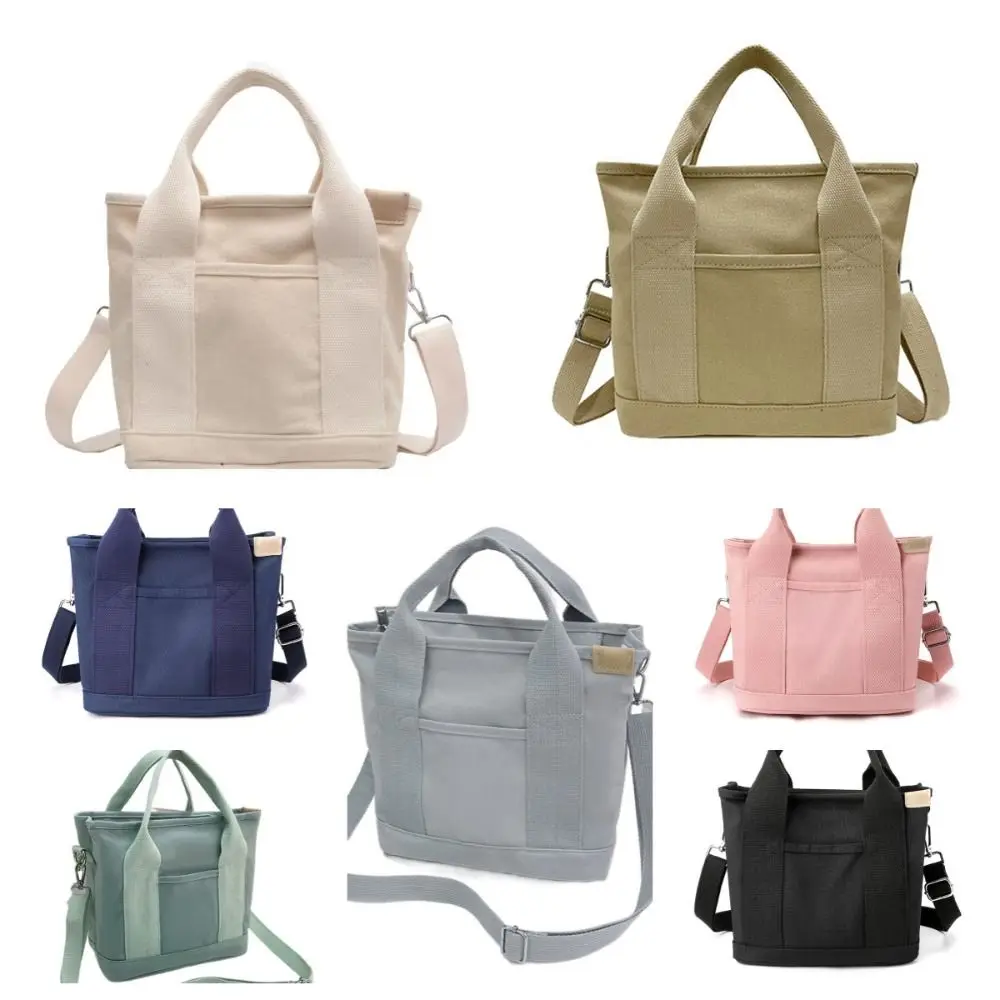 Multi-pocket Japanese Style Crossbody Bag Zipper Large Capacity Canvas Shoulder Bag Stroge Bag Handbag Pure Color Tote Bag